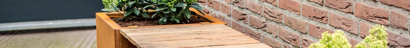 Corten steel planters with bench
