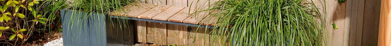 Powder-coated steel planters with bench Powder-coated steel planters with bench