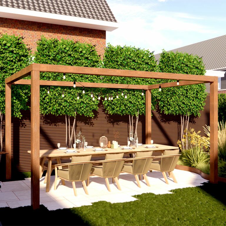 Corten steel pergola square setup 424 x 300 cm