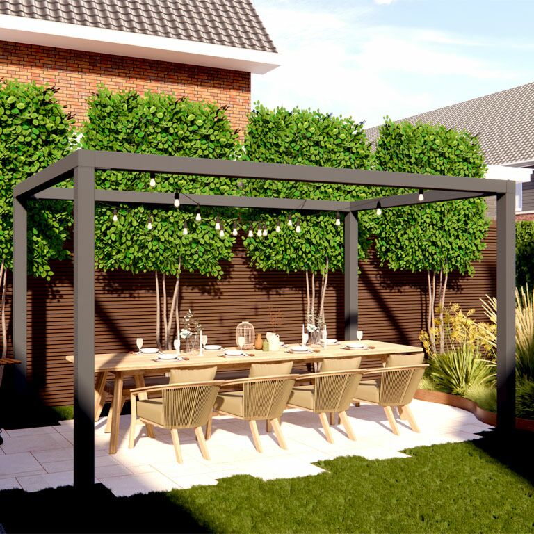 Powder-coated steel pergola square setup 424 x 250 cm