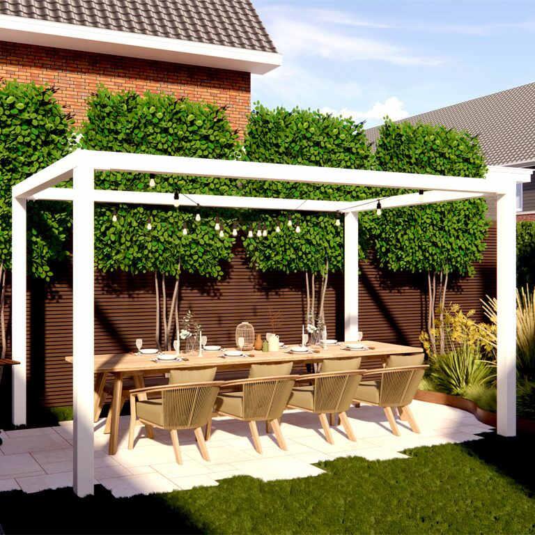 Powder-coated steel pergola square setup 324 x 250 cm