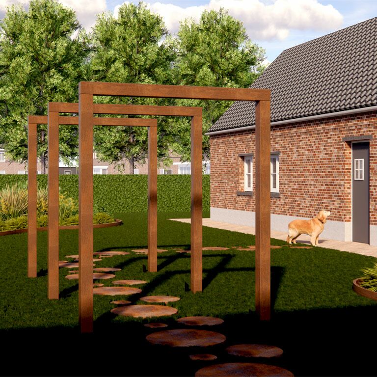 Corten steel pergola straight 300 cm