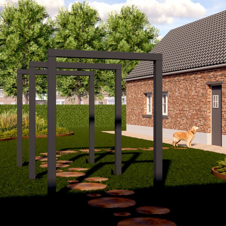 Powder-coated steel pergola straight 300 cm