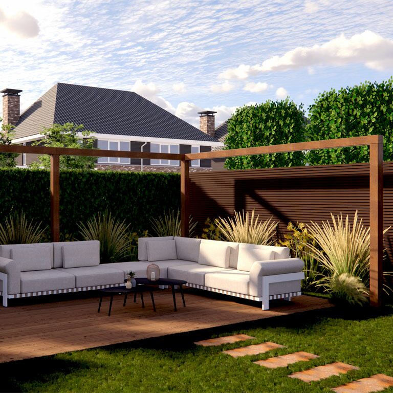 Corten steel pergola corner setup 600 x 412 cm