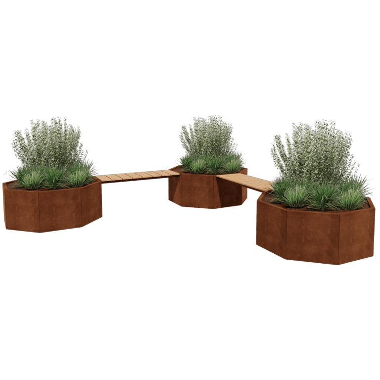 Corten steel planter with bench Vegas Chicago corner setup
