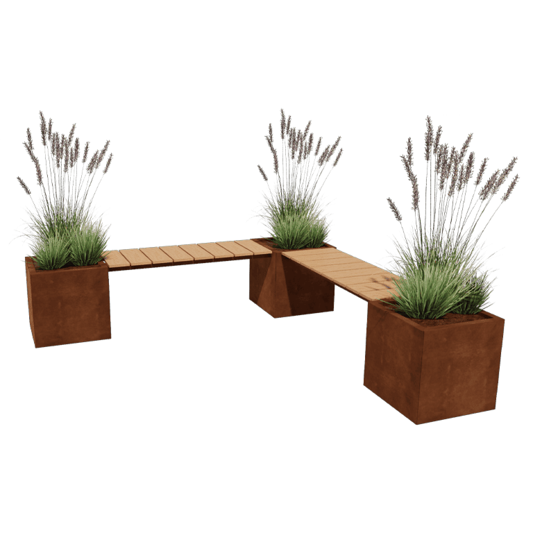 Corten steel planter with bench Vegas Miami corner setup