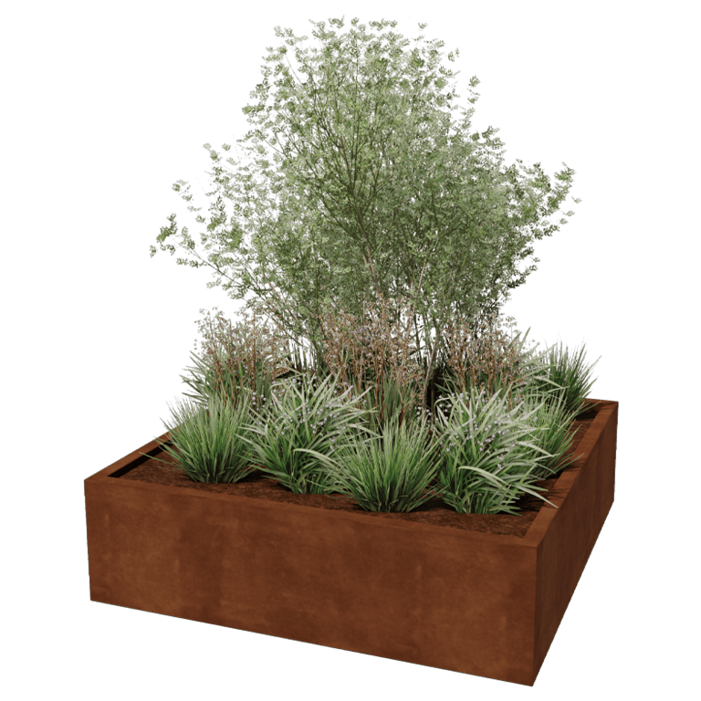 Corten steel welded planters Montana 140 x 140 x 40 cm