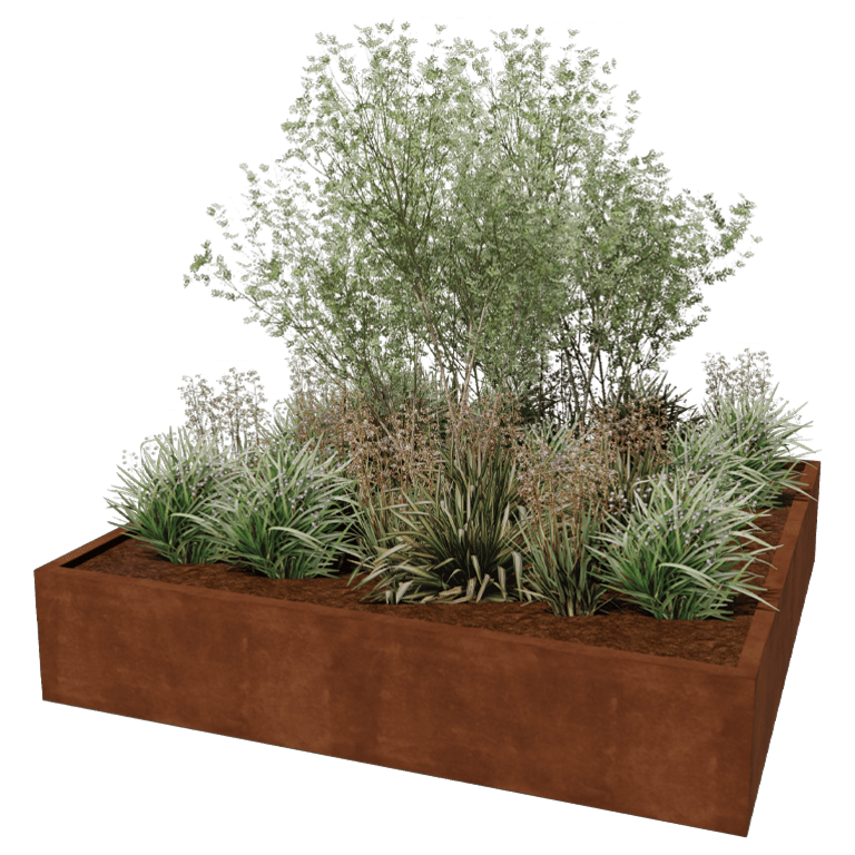 Corten steel welded planters Montana 200 x 200 x 40 cm