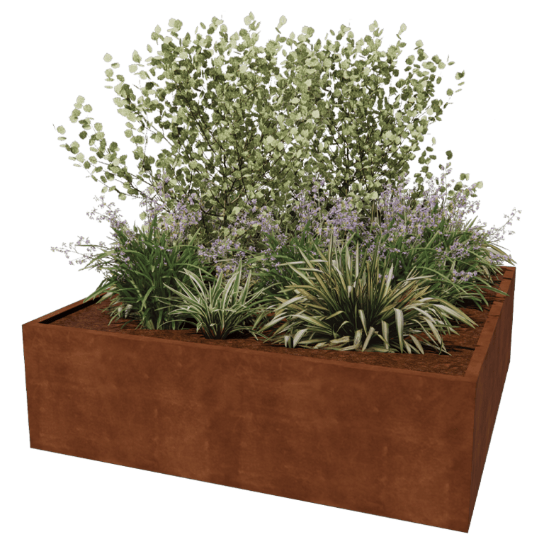 Corten steel welded planters Montana 200 x 200 x 60 cm