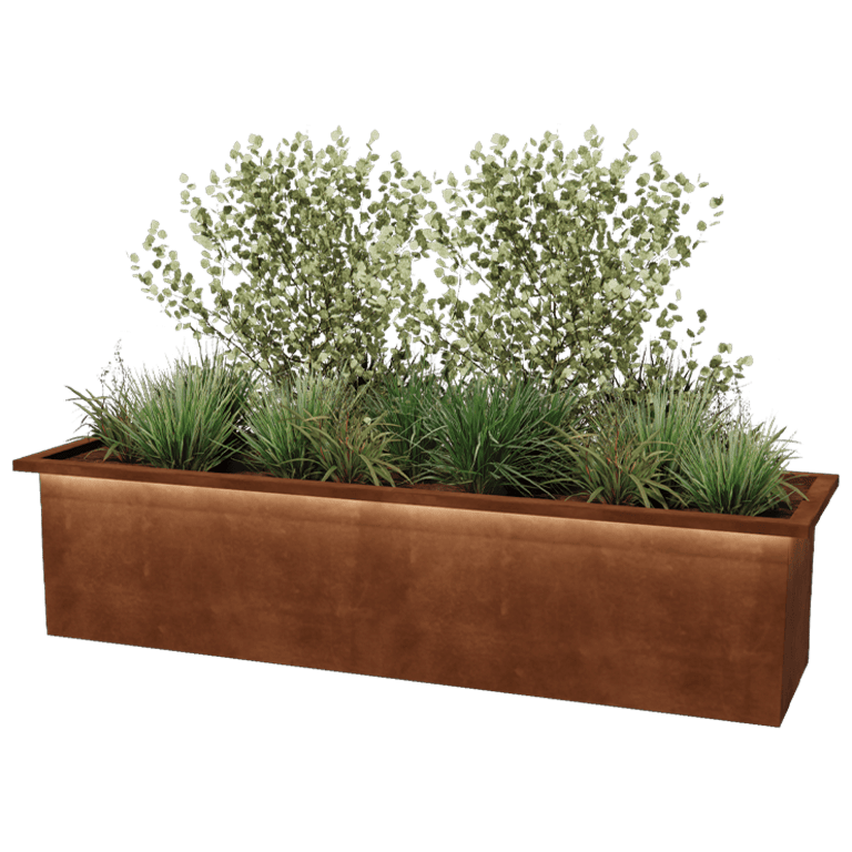 Corten steel welded planters Alabama with LED 200 x 50 x 50 cm