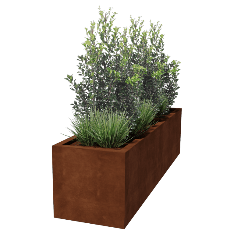 Corten steel welded planters Montana 200 x 50 x 50 cm