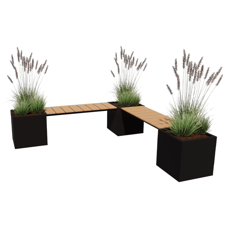 Powder coated steel planter with bench Vegas Miami corner setup