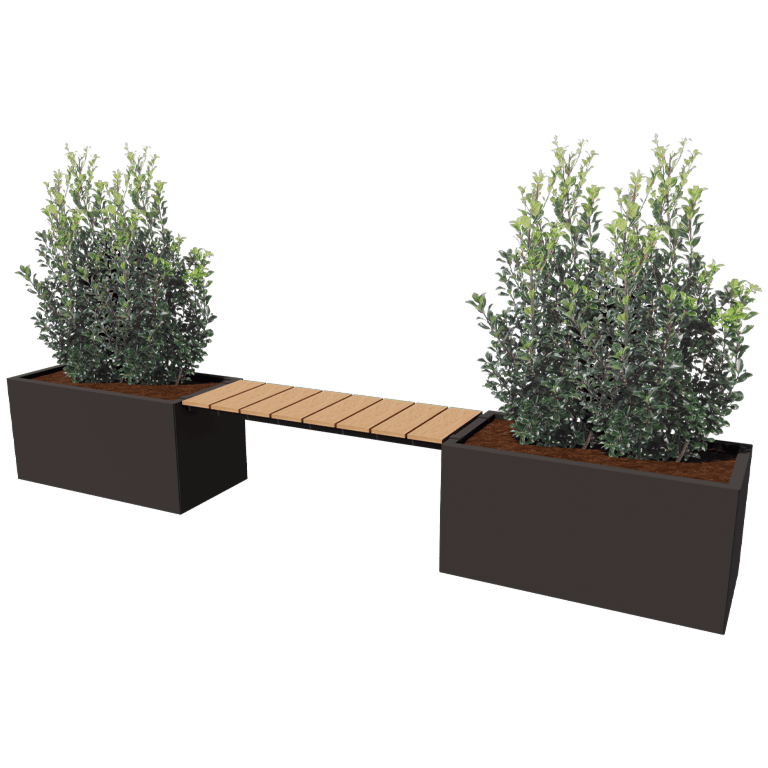 Powder coated steel planter with bench Vegas Texas