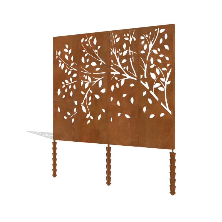 Corten steel panel tree complete set 240 x 6 x 190 cm