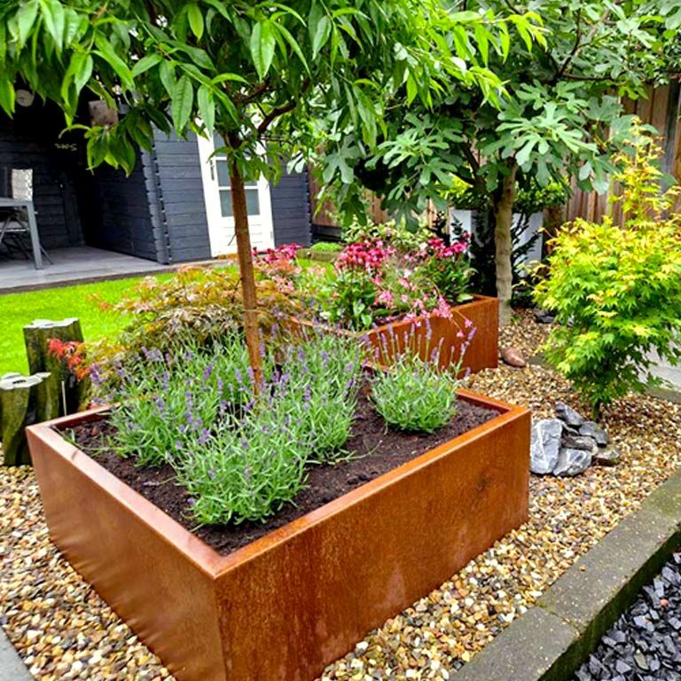 Corten steel welded planters Montana 100 x 100 x 40 cm
