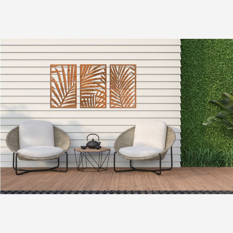 Corten steel wall decor Ferns 3-parts