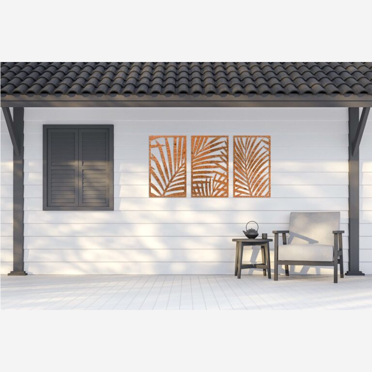 Corten steel wall decor Ferns 3-parts