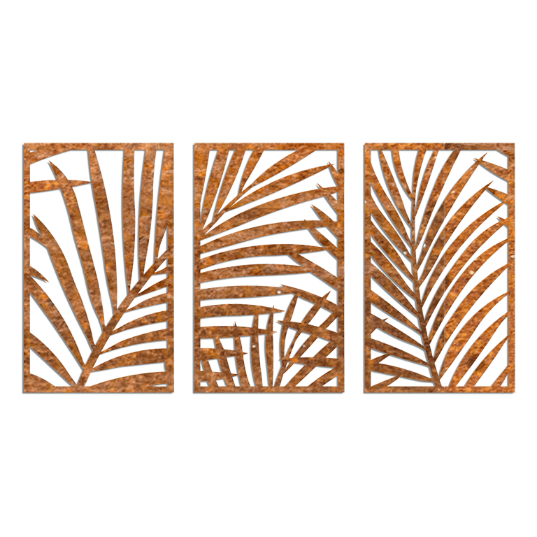 Corten steel wall decor Ferns 3-parts
