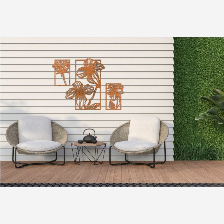 Corten steel wall decor Flowers 3 parts