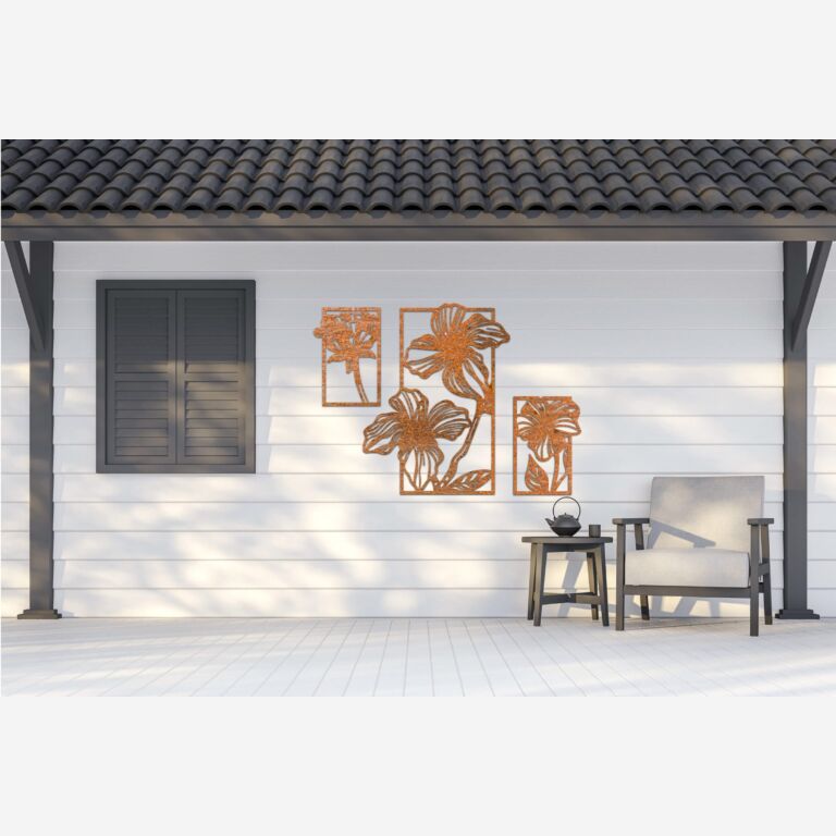 Corten steel wall decor Flowers 3 parts