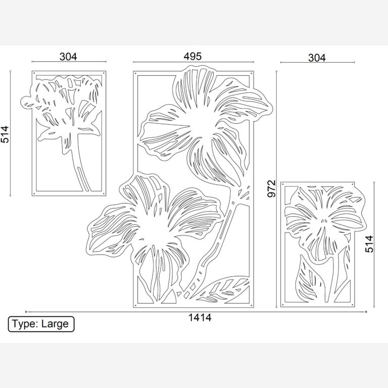 Corten steel wall decor Flowers 3 parts