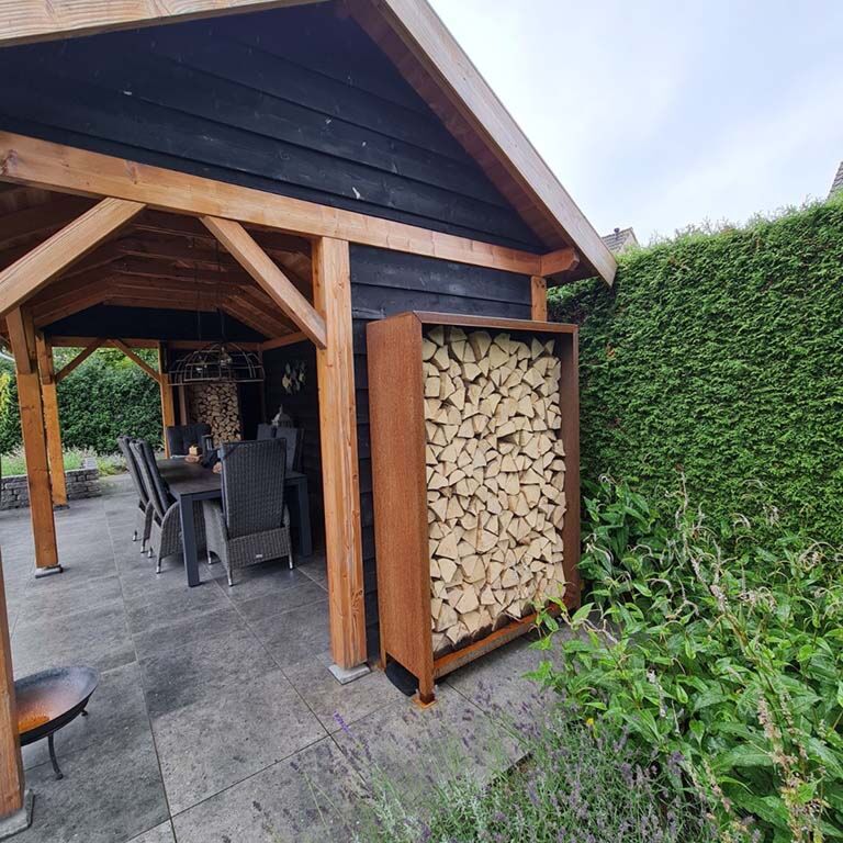 Corten steel log storage Indiana 180 x 120 x 40 cm
