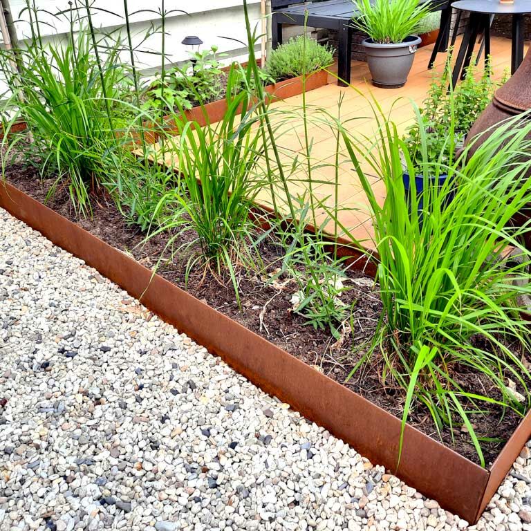 Corten steel border edge flattened 23 cm (length 240 cm)