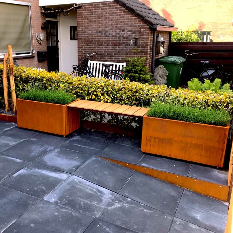 Corten steel planter with bench Vegas Texas