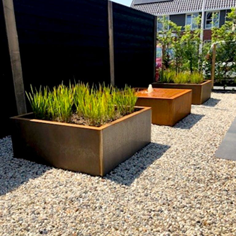 Corten steel welded planters Montana 100 x 100 x 40 cm