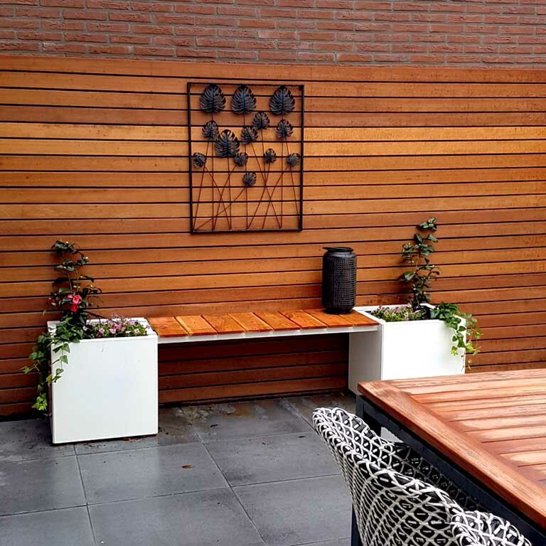 Powder coated steel planter with bench Vegas Miami