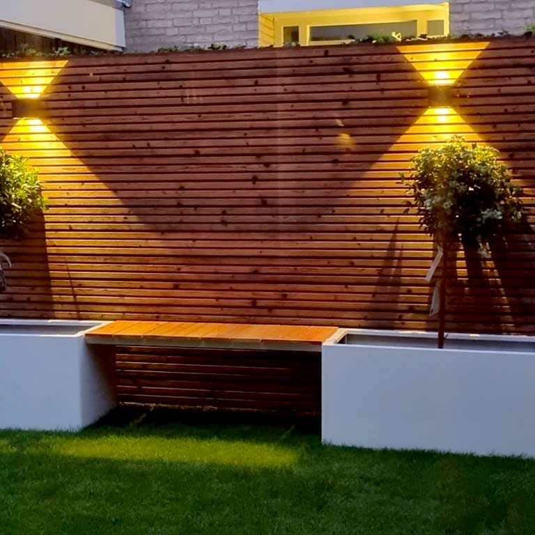 Powder coated steel planter with bench Vegas Texas