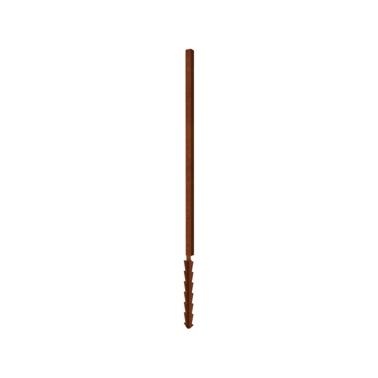 Corten steel garden fence H end post with support pin 190 x 6 x 6 cm