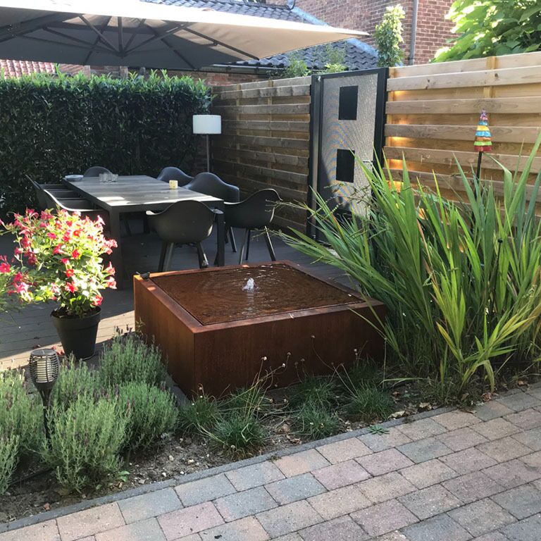 Corten steel water table 100 x 100 x 40 cm