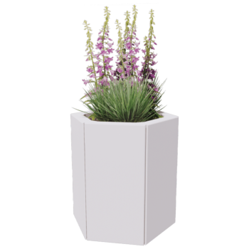 Steel planter - Hexagon - 39,3 x 34,6 x 50 cm - RAL9005 matt (white) - With bottom plate - With legs