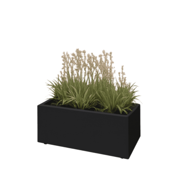 Steel planter - Rectangle - 80 x 40 x 30 cm - RAL9005 matt (black) - With bottom plate - With legs