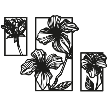 Metal wall art - Flowers 3-part Large - 97,2 x 141,4 cm