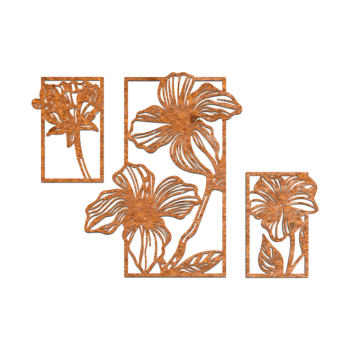 Corten steel wall decor Flowers 3 parts