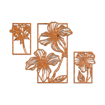 Corten steel wall art - Flowers 3-part Small - 58,6 x 85,2 cm