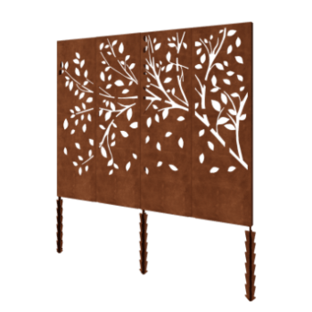 Corten steel garden panel - Tree complete set - 240 x 6 x 190 cm