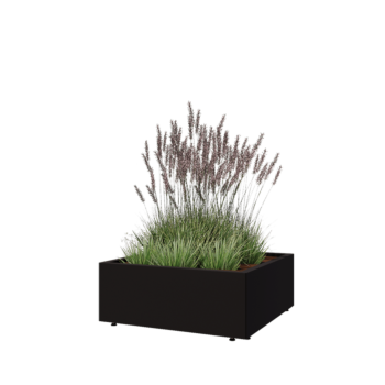 Steel planter - Square - 80 x 80 x 30 cm - RAL9005 matt (black) - With bottom plate - With legs