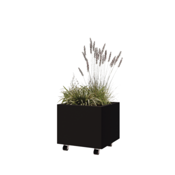 Steel planter - Square - 50 x 50 x 40 cm - RAL9005 matt (black) - With bottom plate - With wheels