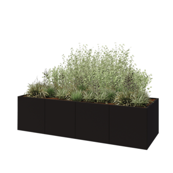 Steel planter XXL - Rectangle - 320 x 100 x 80 cm - RAL9005 matt (black) - Without bottom plate