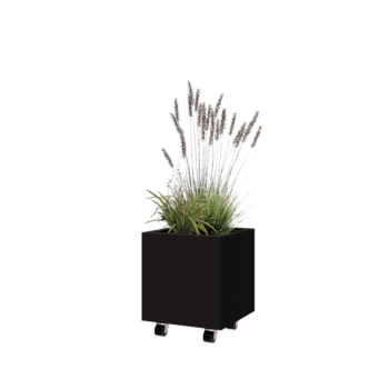 Steel planter - Square - 40 x 40 x 40 cm - RAL9005 matt (black) - With bottom plate - With wheels