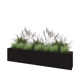 Steel planter XXL - Rectangle - 200 x 30 x 40 cm - RAL9005 matt (black) - With bottom plate