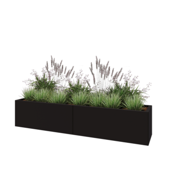 Steel planter XXL - Rectangle - 200 x 40 x 40 cm - RAL9005 matt (black) - With bottom plate