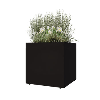 Steel planter - Square - 80 x 80 x 80 cm - RAL9005 matt (black) - With bottom plate - With legs