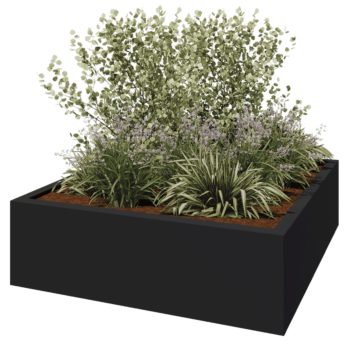 Fibreglass planter - Square - 200 x 200 x 60 cm - RAL7021 matt (black grey) - With bottom