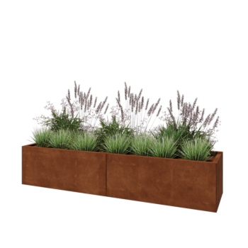 Corten steel planter XXL - Rectangle - 200 x 50 x 40 cm - With bottom plate