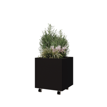 Steel planter - Square - 50 x 50 x 50 cm - RAL9005 matt (black) - With bottom plate - With wheels