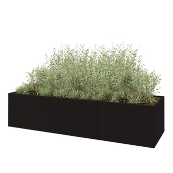 Steel planter XXL - Rectangle - 360 x 100 x 80 cm - RAL9005 matt (black) - Without bottom plate